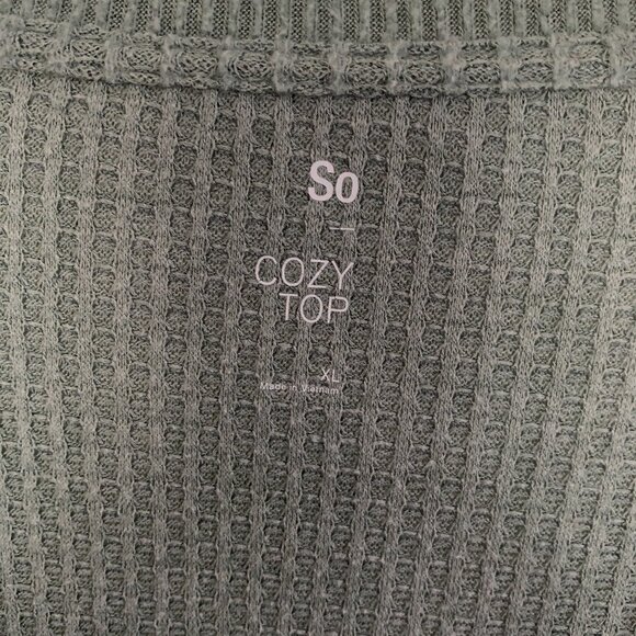 So Cozy Waffle Knit Top V-Neck Thermal Pullover Long Sleeve Green Size XL - Picture 3 of 5